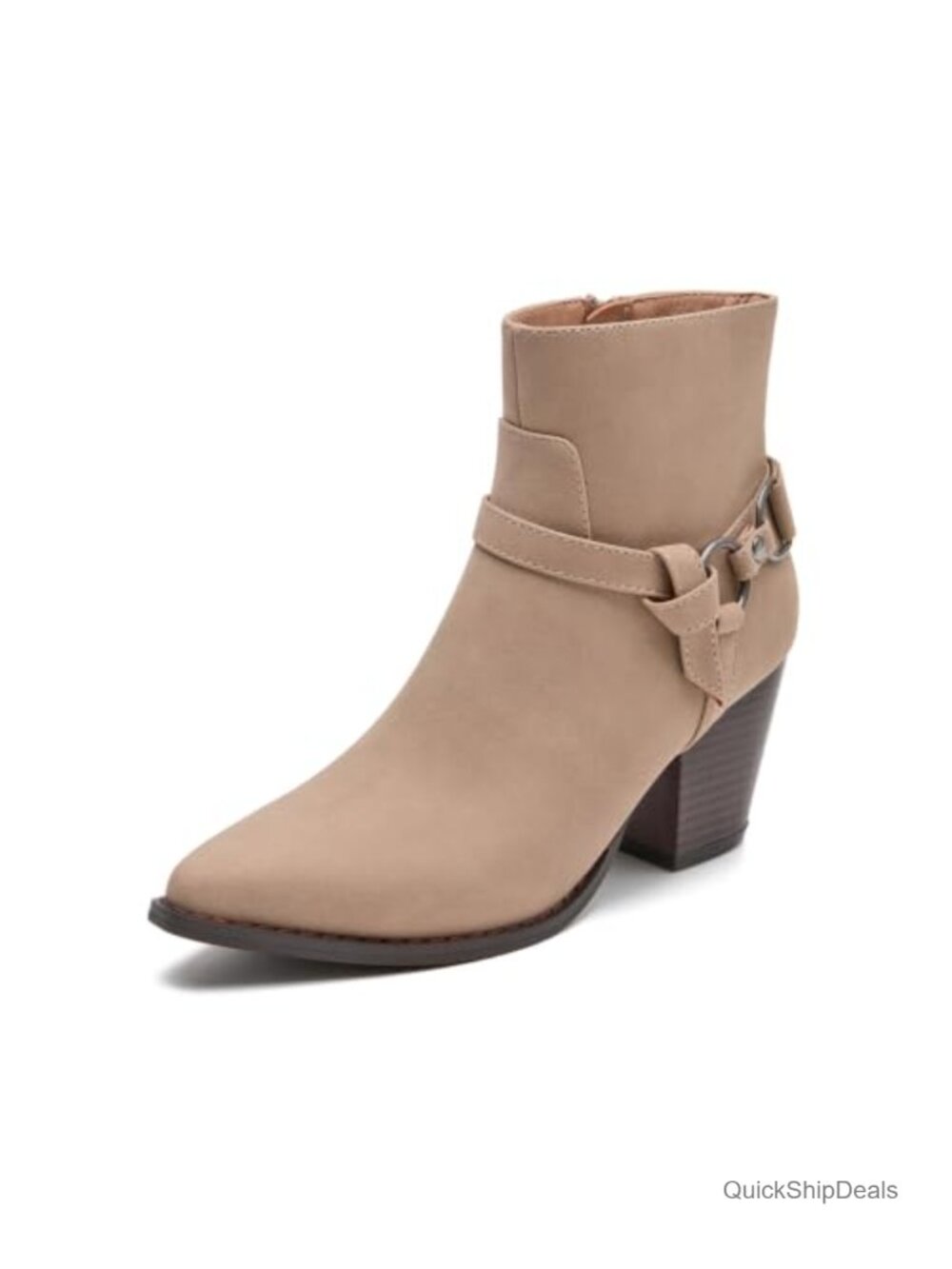 Faux Suede Ankle Boots Pointed Toe Block Heel Zip Western Booties
